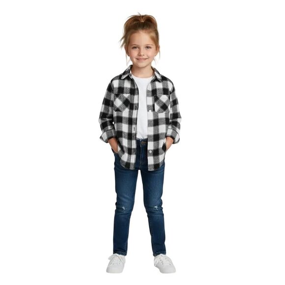 Mudd Girls Tops - Mudd Girl’s Black And White Plaid Button Down Long Sleeve Shirt Size 7-8